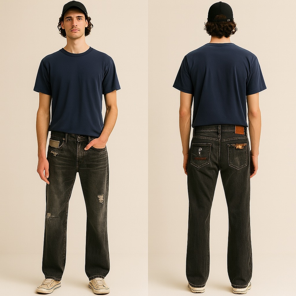 Pure Venom‎ Embroidered Leather/ Calf Hair Jeans Sz. 36